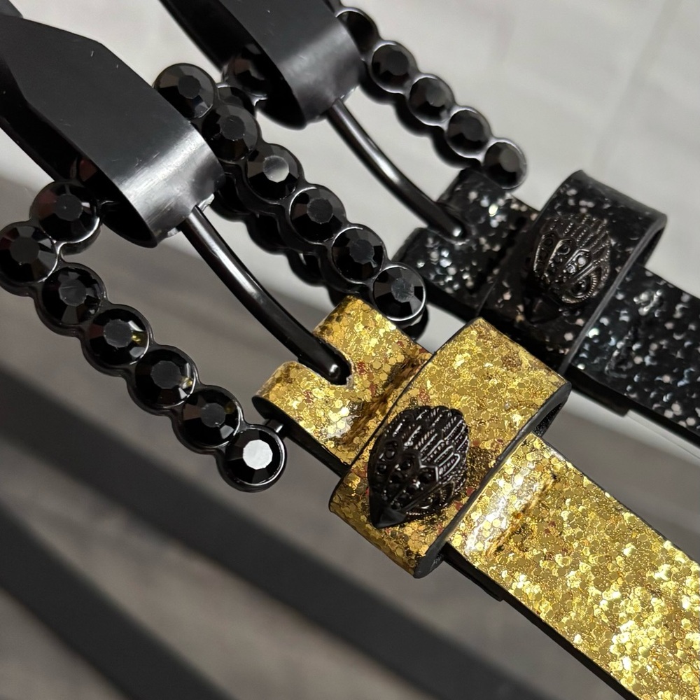 Kurt Geiger Glittery Black and Gold Belts - Picture 3 of 9